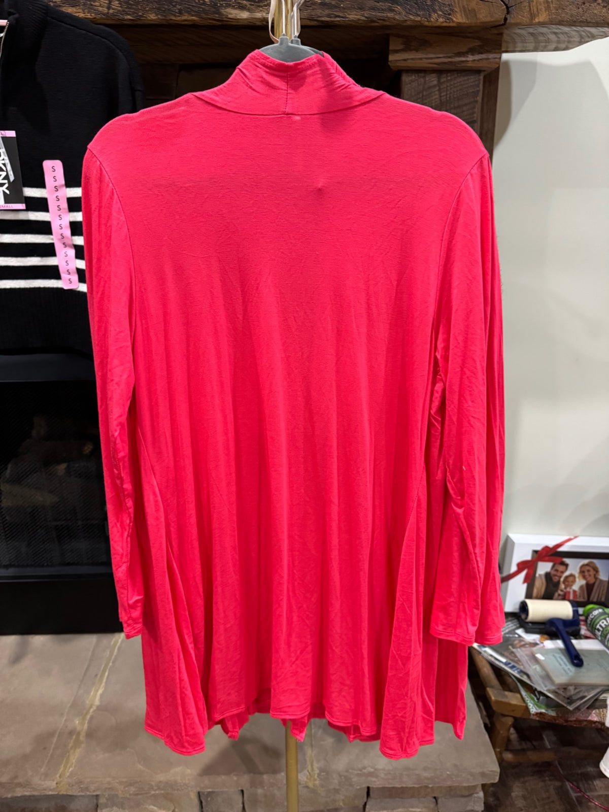Azules bright pink open-front plus size cardigan back view