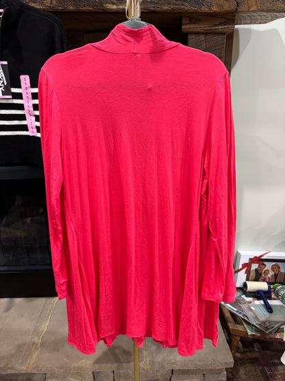 Azules bright pink open-front plus size cardigan back view