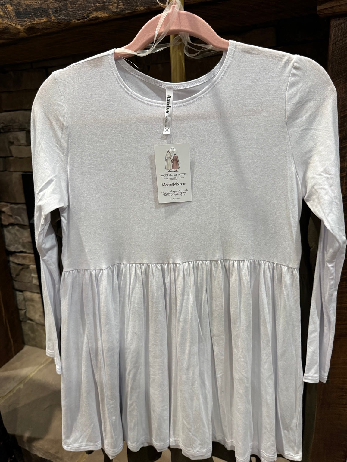 Azules gathered long sleeve tunic in white, front view