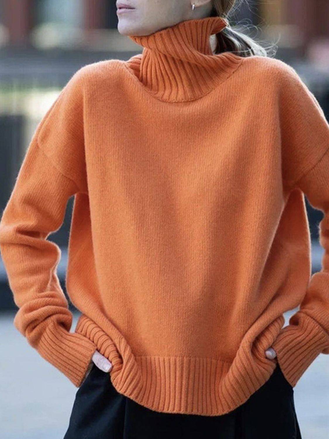 Turtleneck Drop Shoulder Long Sleeve Sweater