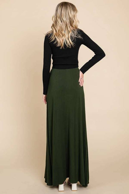 CBA1847-Draw String Flare Maxi Skirt