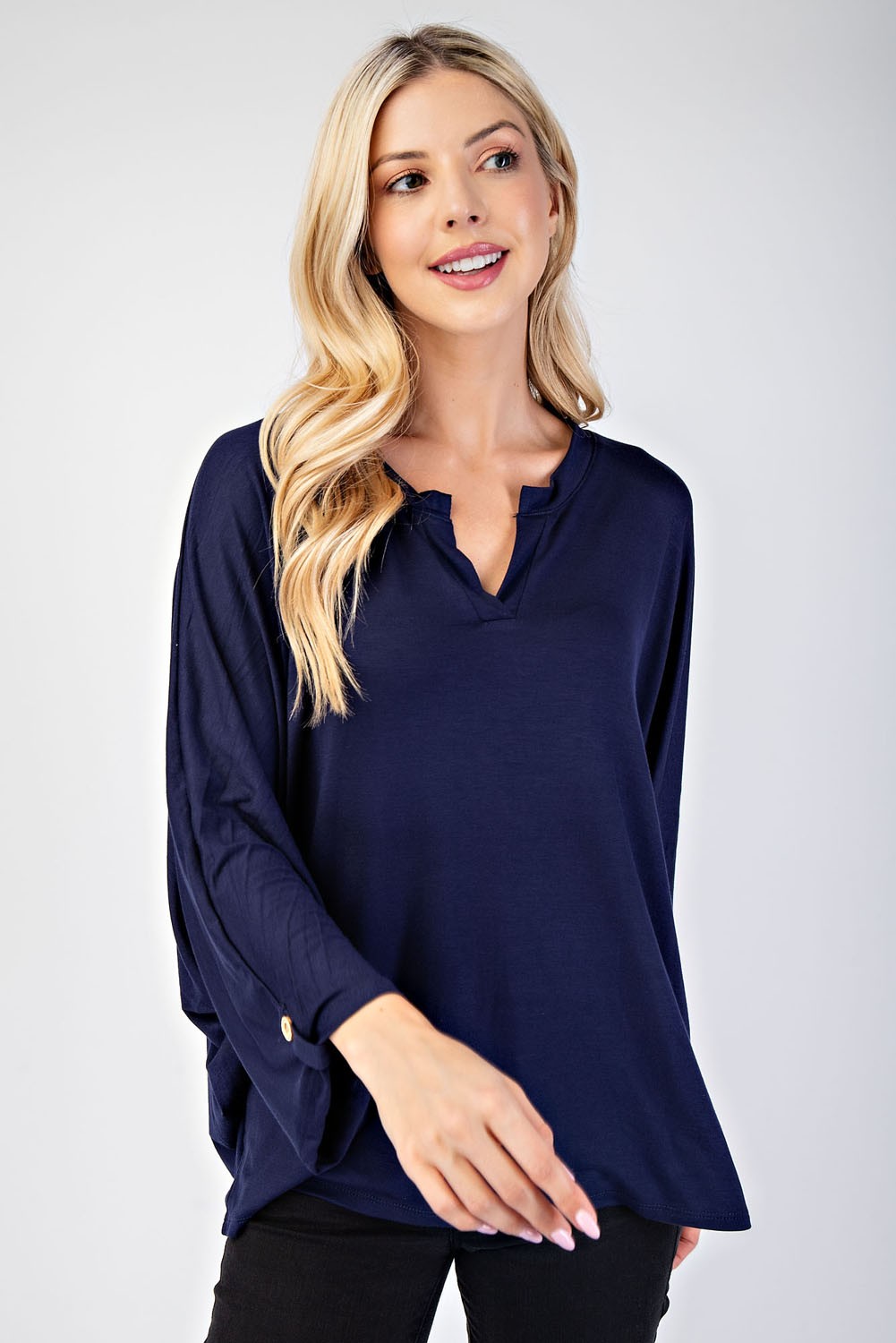 Celeste Full Size Notched Three-Quarter Sleeve Blouse