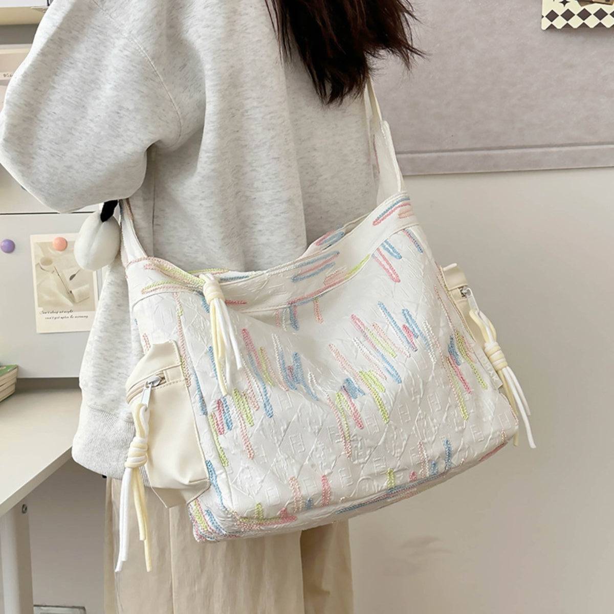 Contrast Texture Shoulder Bag