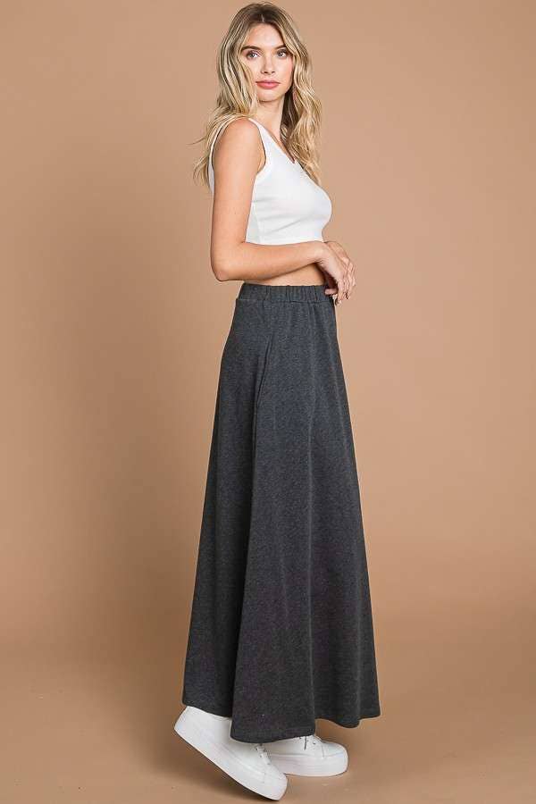 CBF1942-Maxi Full Solid Skirt with Pockets