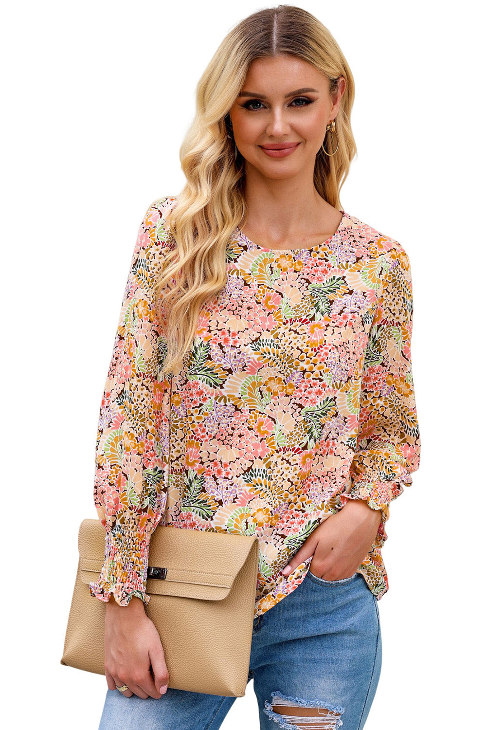 Multicolor Puff Sleeve Floral Blouse