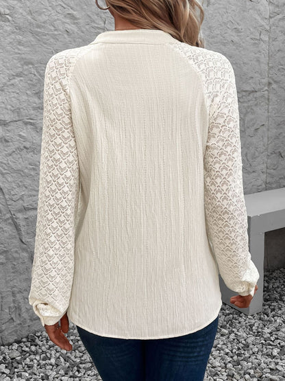 Perfee Textured Notched Long Sleeve Shirt