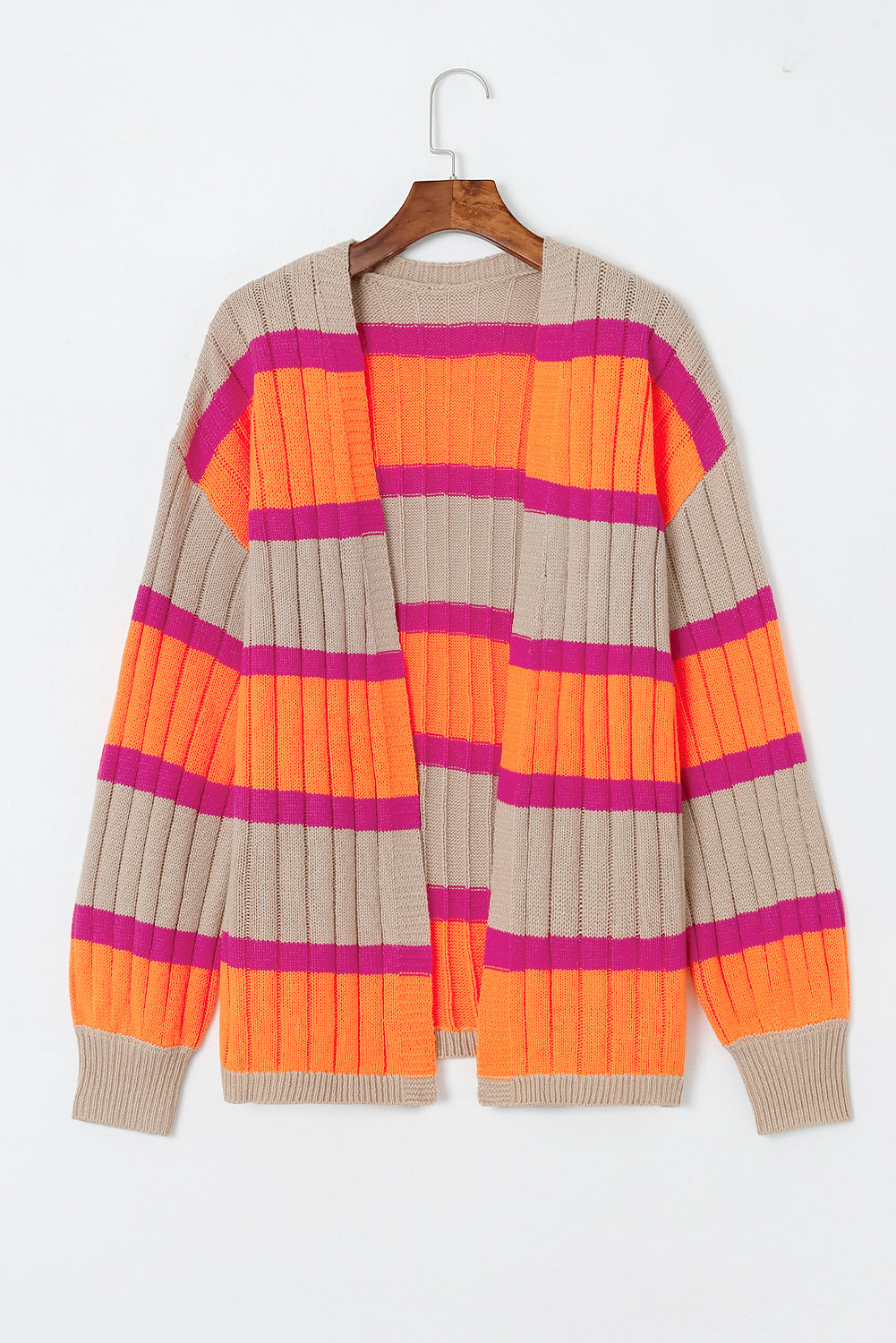 Orange Striped Colorblock Drop Shoulder Slouchy Cardigan