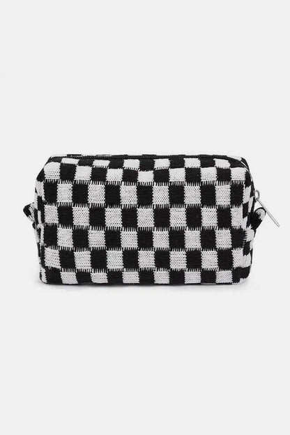 Zenana Checkered Pattern Knitted Cosmetic Pouch