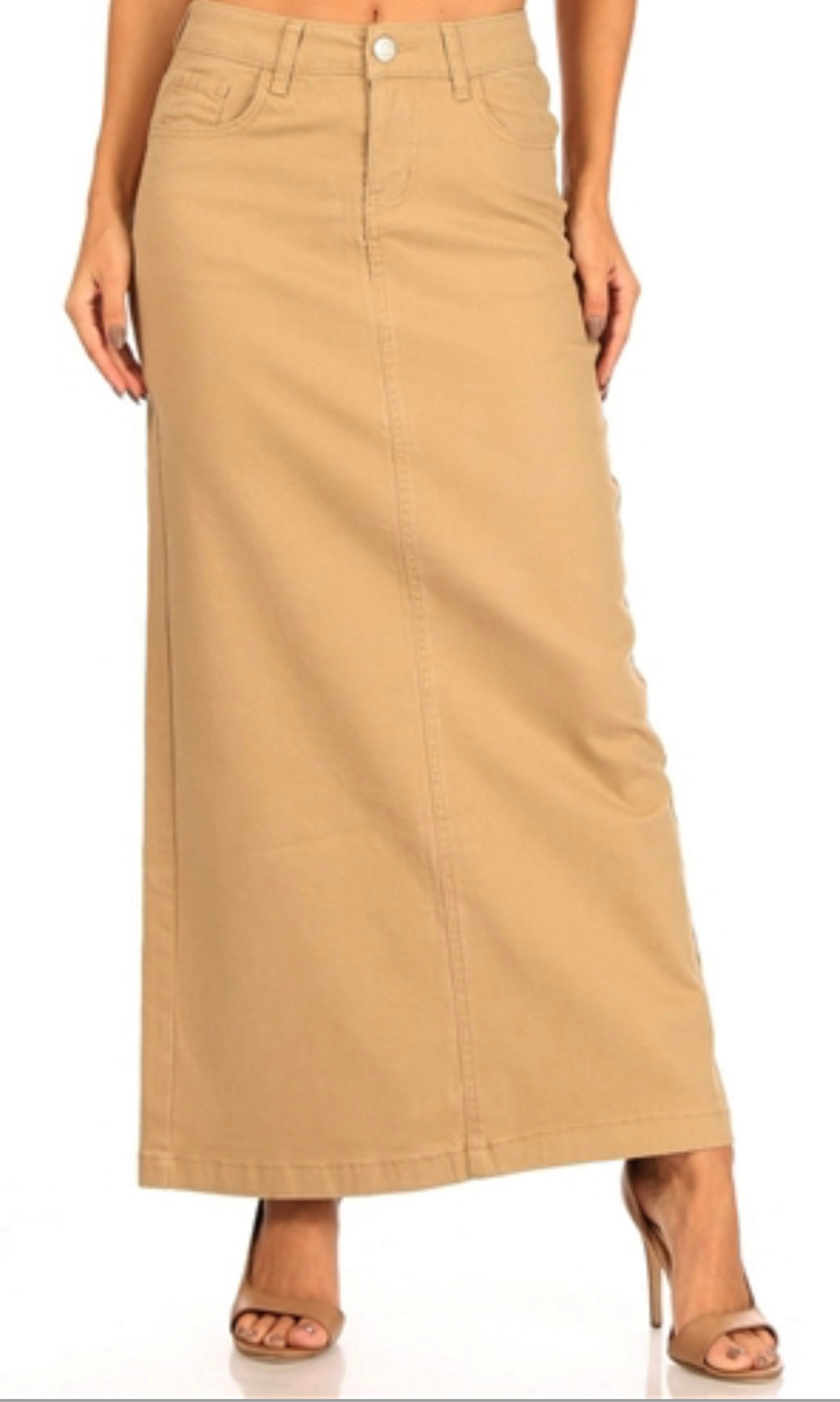Be-Girl long denim maxi skirt in twill fabric, featuring a flowing silhouette and classic denim wash.