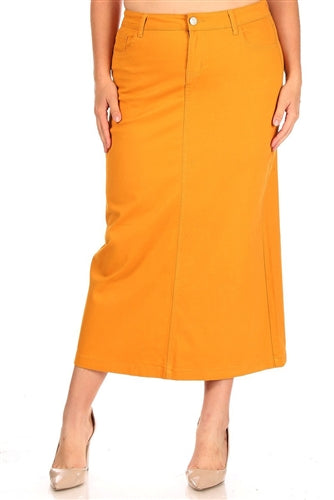 Be-Girl long denim maxi skirt in twill fabric, yellow color, featuring a flowing design and full-length silhouette.