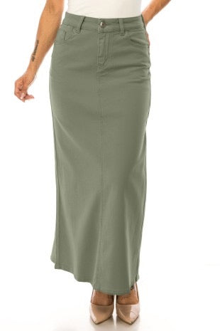 Be-Girl denim twill maxi skirt in stone color, featuring a flowing design perfect for casual and stylish outfits.