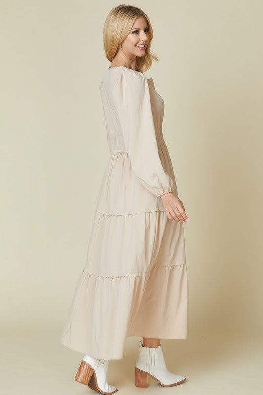 Beeson River solid Marsala tiered V-neck maxi dress with pockets, flowing ankle-length dress with a relaxed fit and stylish design.