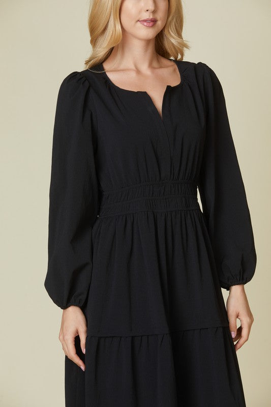 Beeson River solid maroon tiered V-neck maxi dress with pockets, flowing design and long length, perfect for casual wear.