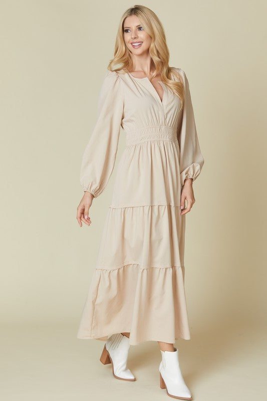 Beeson River solid maroon tiered V-neck maxi dress with pockets, flowing design, and relaxed fit.