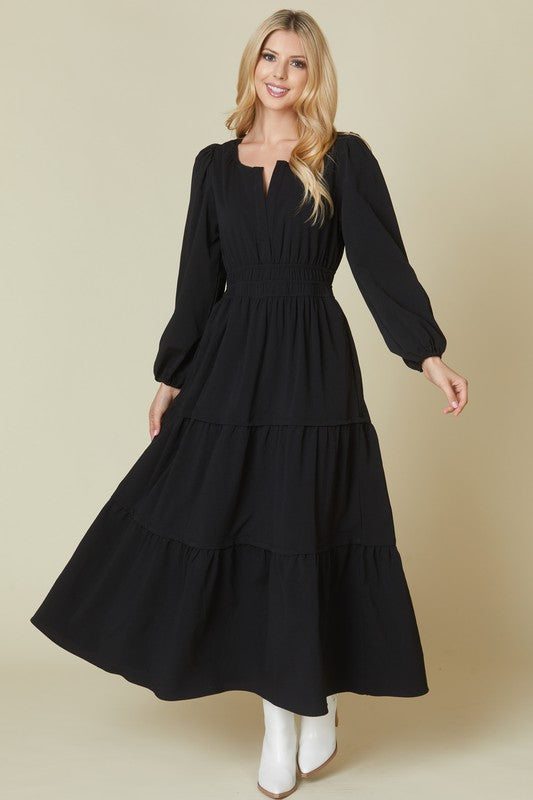 Beeson River solid marsala tiered V-neck maxi dress with pockets, flowing fabric and elegant design, size small.