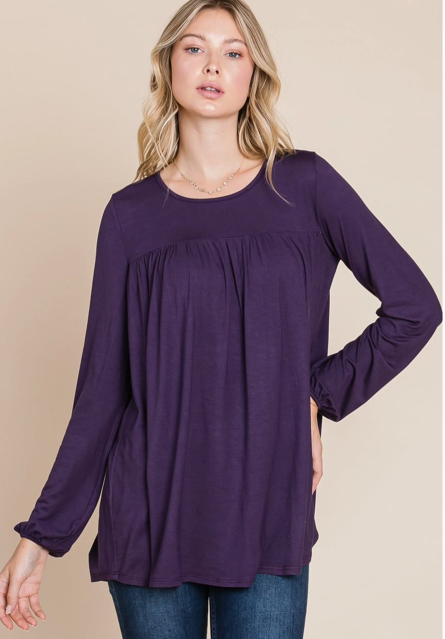 Bombom women's relaxed fit long sleeve puff sleeve top in mocha color, stylish and comfortable for casual wear.