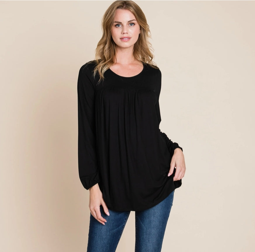 Bombom women's long sleeve puff sleeve top in relaxed fit, mocha color, casual style with comfortable fabric.