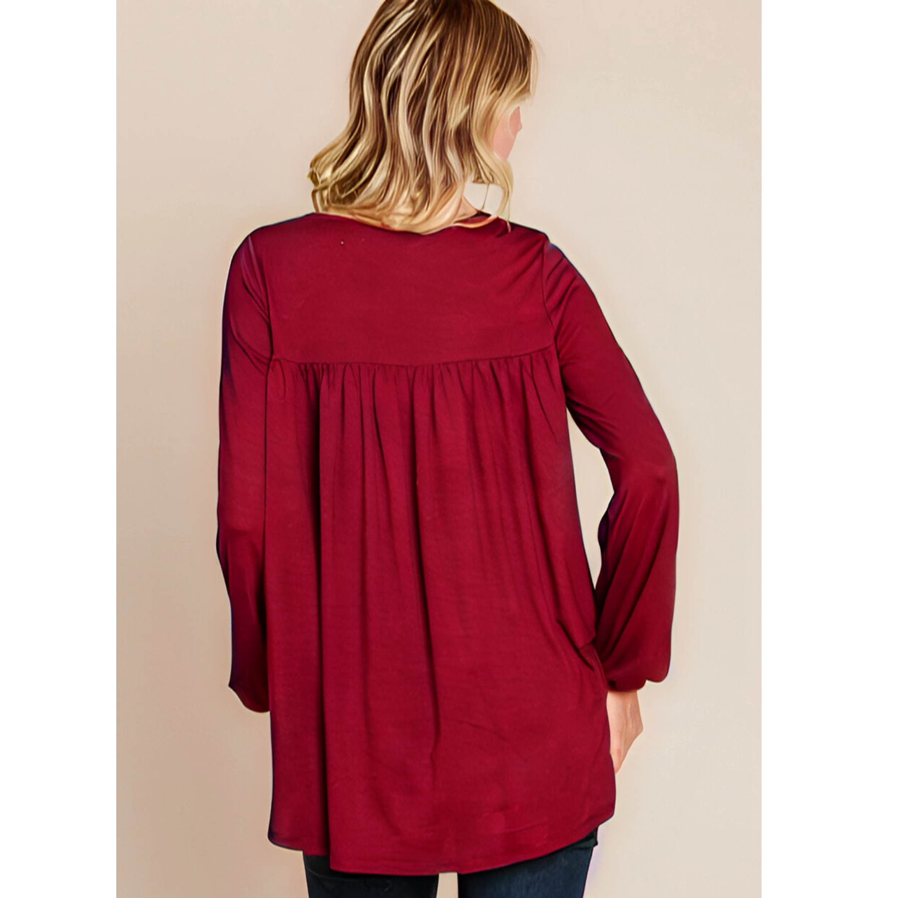 Bombom women's long sleeve puff sleeve top in mocha, relaxed fit, stylish and comfortable for casual wear.