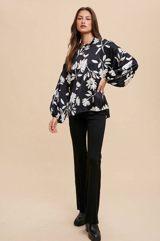 Annie Wear Frill Printed Balloon Sleeve Blouse