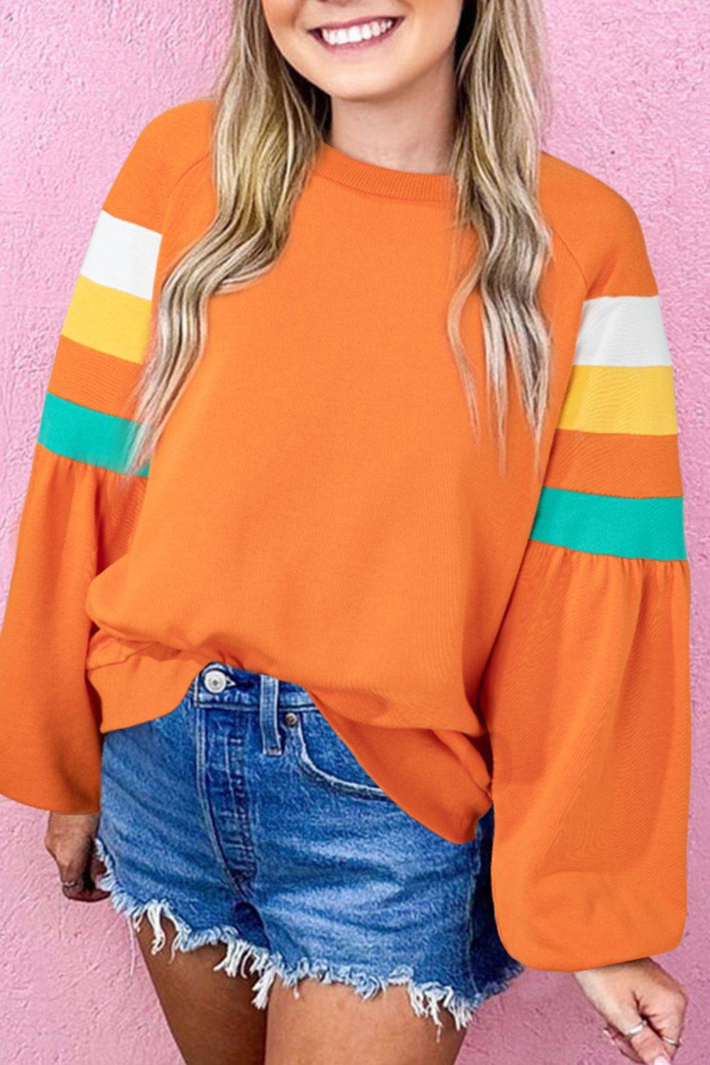 Color Block Round Neck Long Sleeve Sweatshirt