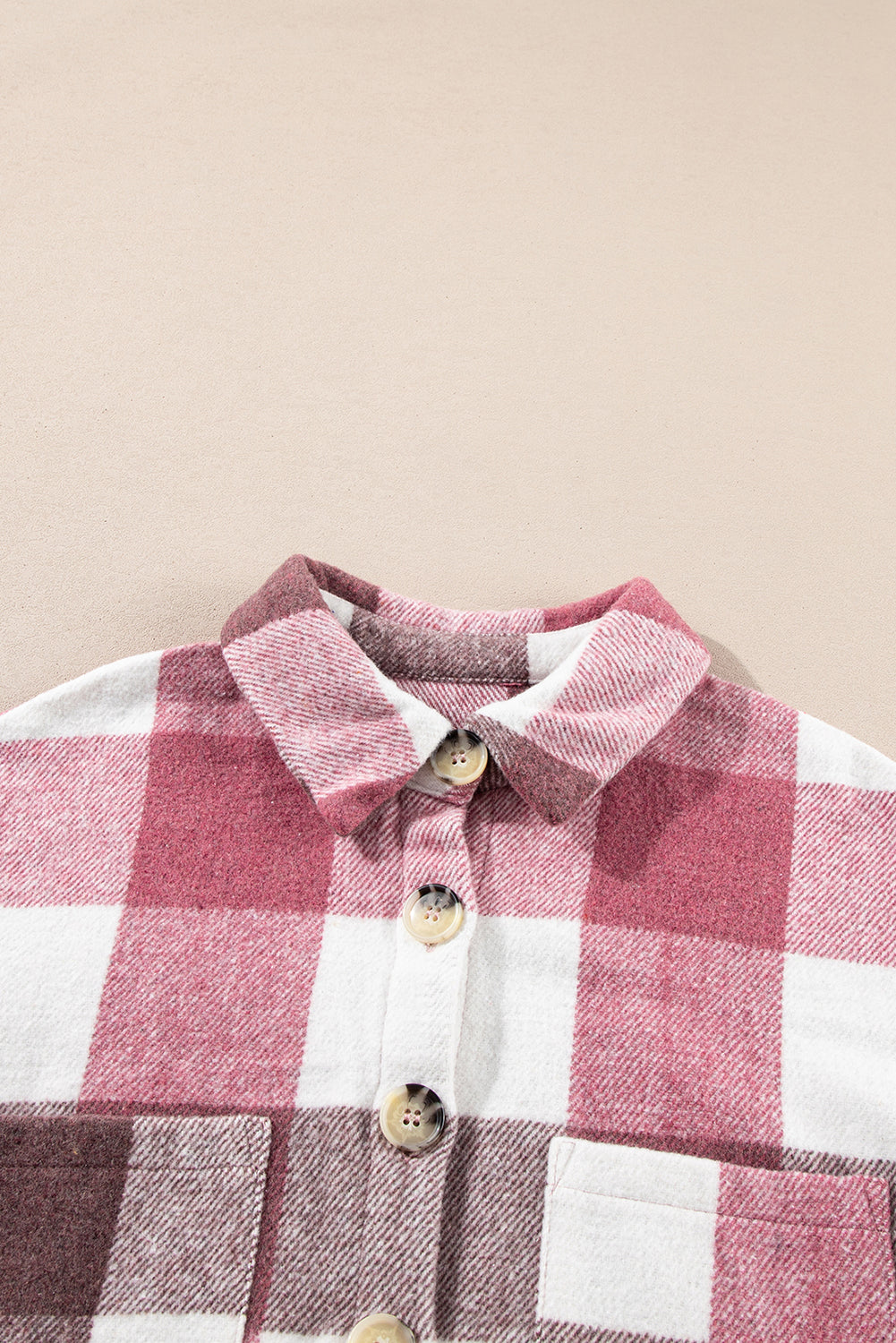 Plaid Color Block Buttoned Long Sleeve Jacket with Pocket