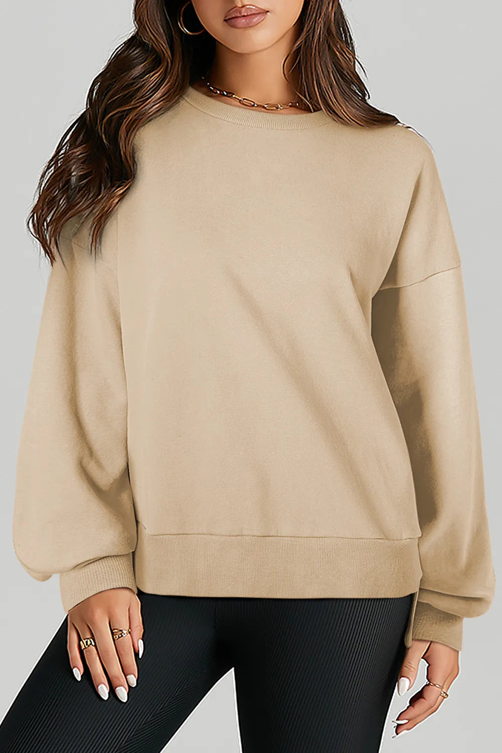 High-Low Round Neck Long Sleeve Sweatshirt