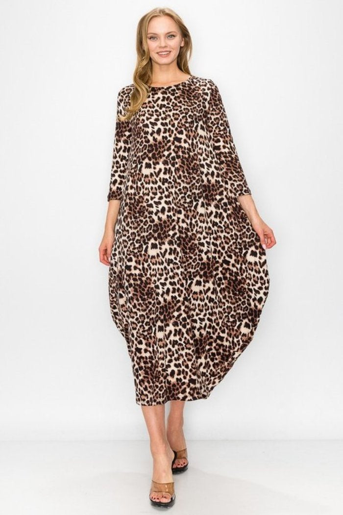 Leopard Women's Maxi Dress with Side Pouch and Pockets by Casa Lee, featuring a stylish and comfortable design.