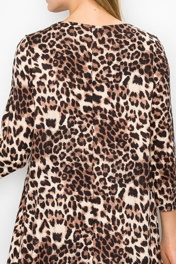 Leopard Women's Maxi Dress with Pockets by Casa Lee showing side pouch design and flowing fabric.