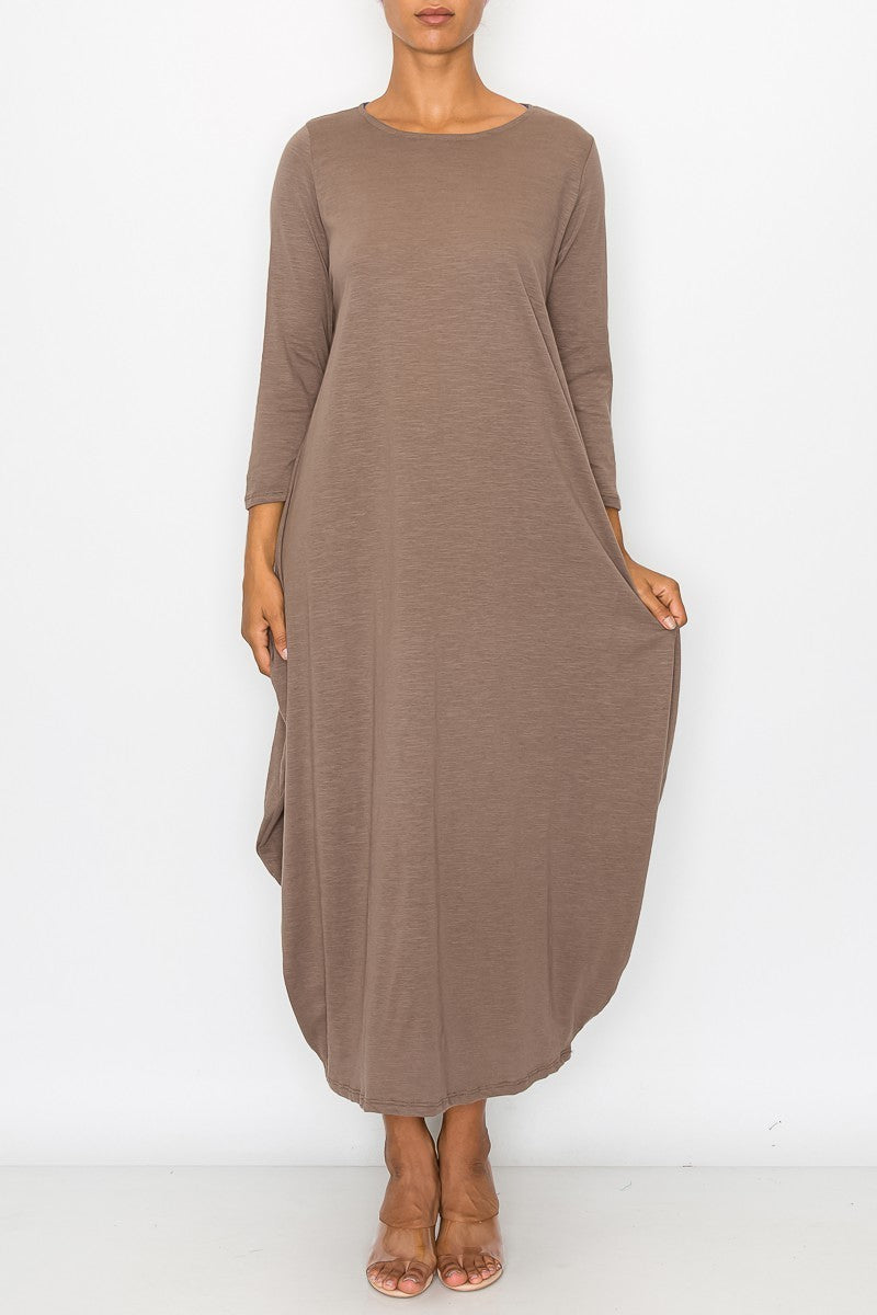 Taupe women's Casa Lee maxi dress with side pockets, featuring a comfortable, flowing silhouette and stylish design.