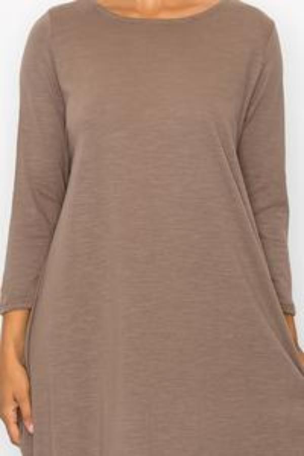 Taupe women's maxi dress by Casa Lee with side pockets, featuring a relaxed fit and stylish design, perfect for casual wear.