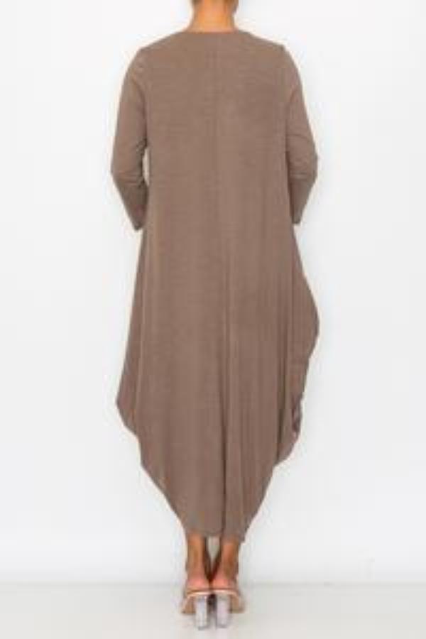Taupe women's maxi dress by Casa Lee featuring side pockets, flowy design, and comfortable fit for casual wear.