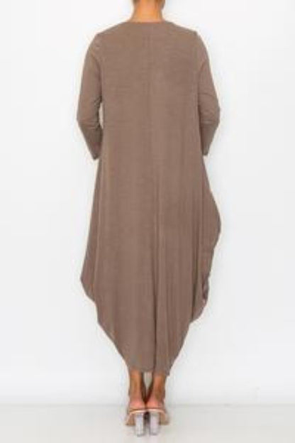 Taupe women's maxi dress by Casa Lee featuring side pockets, flowy design, and comfortable fit for casual wear.