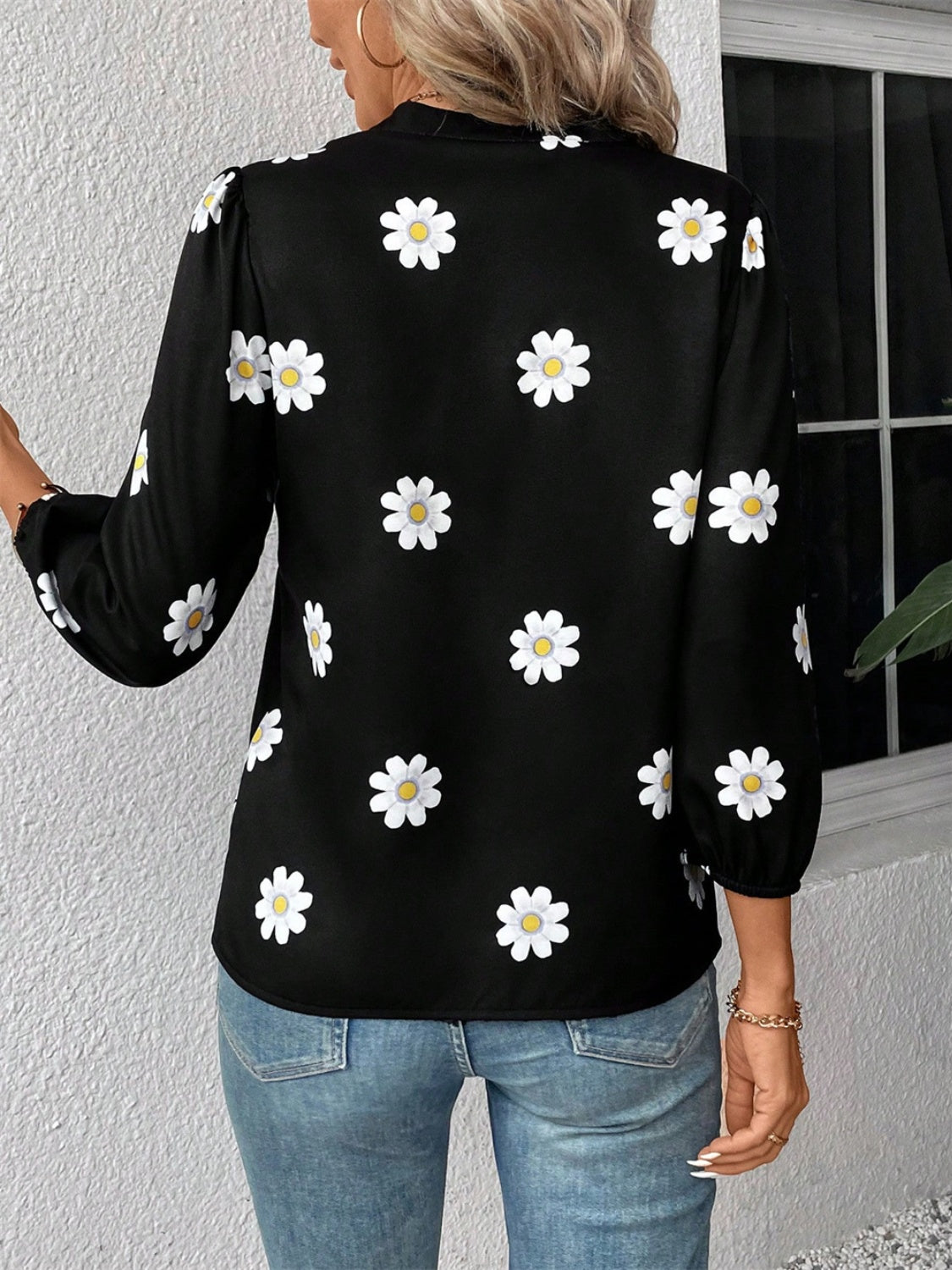 Daisy Notched Three-Quarter Sleeve Shirt