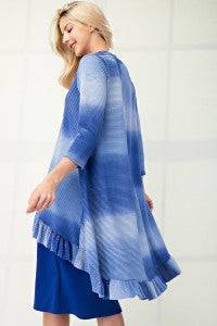 Blue Celeste Clothing modest high-low ombre 3/4 sleeve top with a flowing, elegant design featuring a stylish hi-lo hem.