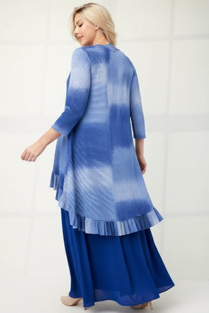 Blue Celeste Clothing modest high-low ombre 3/4 sleeve top with a flowing, elegant design featuring a stylish hi-lo hem.