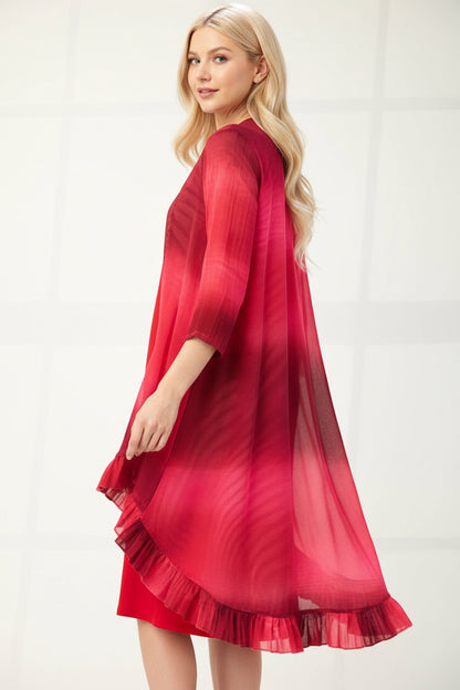 Blue Modest High-Low Hi-Lo Ombre 3/4 Sleeve Top by Celeste Clothing, stylish and flowy with a gradient color effect.