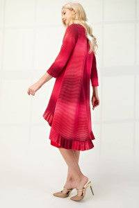 Blue Celeste Clothing high-low ombre top with 3/4 sleeves, featuring a modest design and stylish flowy hem.