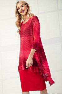Blue Celeste Clothing high-low ombre top with 3/4 sleeves, featuring a modest, flowy design and stylish hi-lo hem.