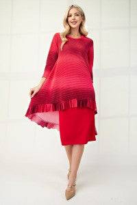 Blue Celeste Clothing high-low ombre 3/4 sleeve top, featuring a modest design with a flowing, stylish silhouette.