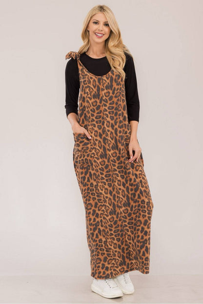 Mocha Urban Rib Stretch Knit Overall Dress by Celeste Clothing, featuring a fitted, ribbed knit design and casual style.