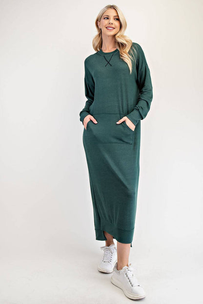 Black sweatshirt-style maxi dress from Celeste Clothing, casual and comfortable dress for Missy and Plus sizes.