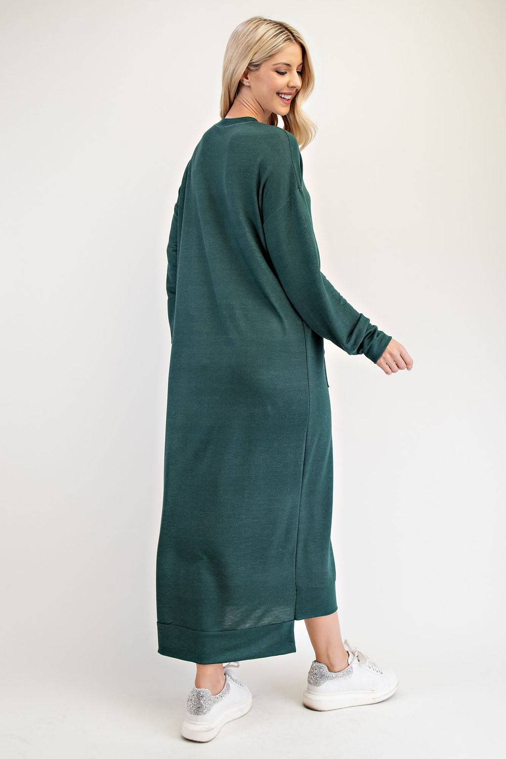 Black sweatshirt-style maxi dress from Celeste Clothing, featuring a comfortable, casual fit for Missy and plus sizes.