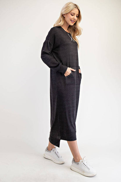 Black sweatshirt-style maxi dress by Celeste Clothing, featuring a relaxed fit for missy and plus sizes.