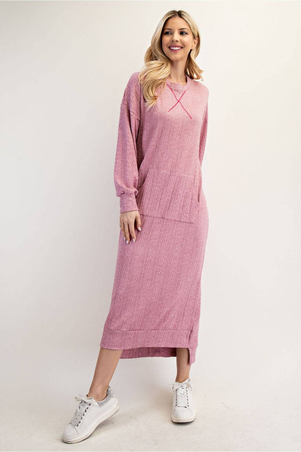 Black sweatshirt-style maxi dress from Celeste Clothing, casual and comfortable for Missy and Plus sizes.
