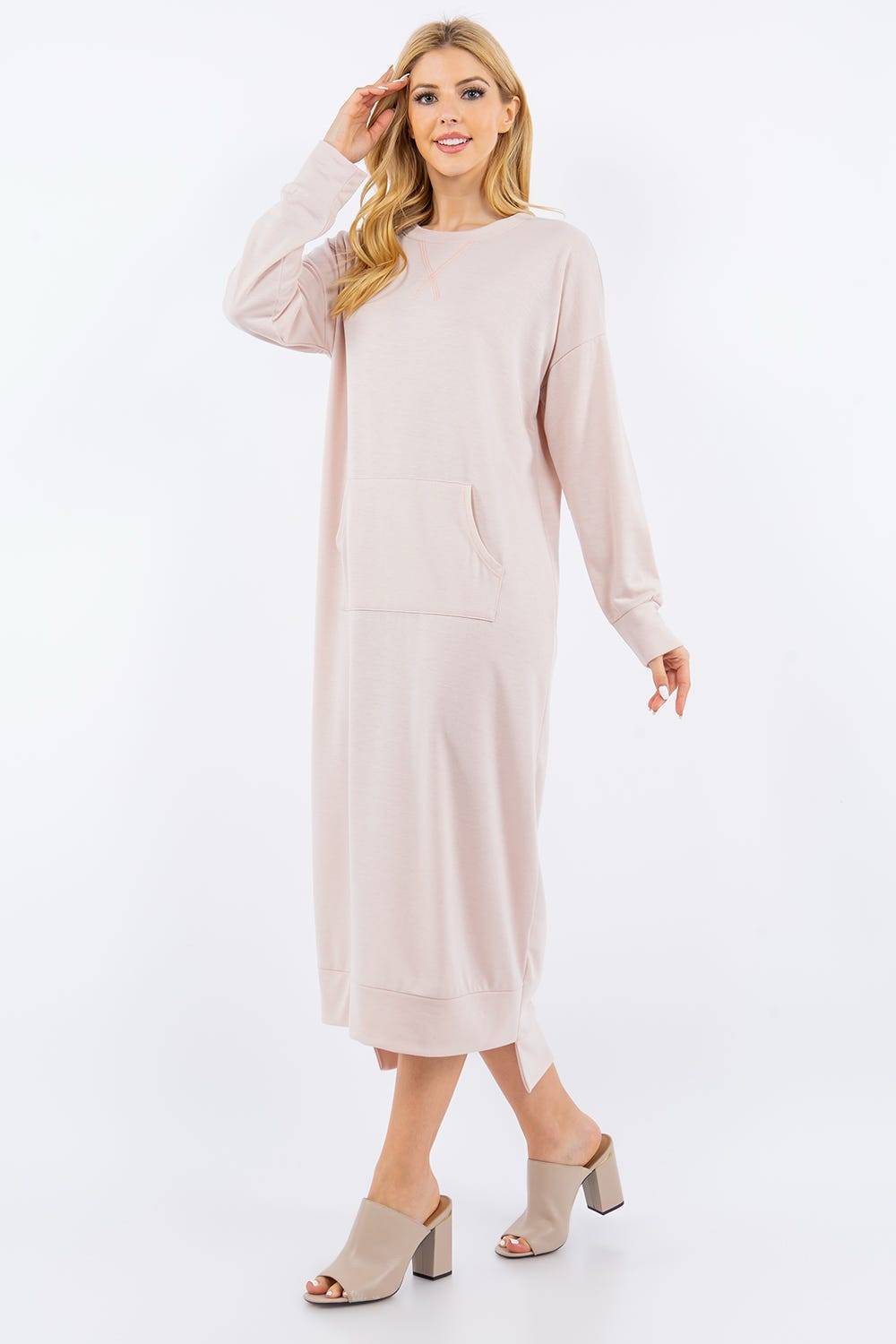Black sweatshirt-style maxi dress from Celeste Clothing, featuring a relaxed fit for missy and plus size women.