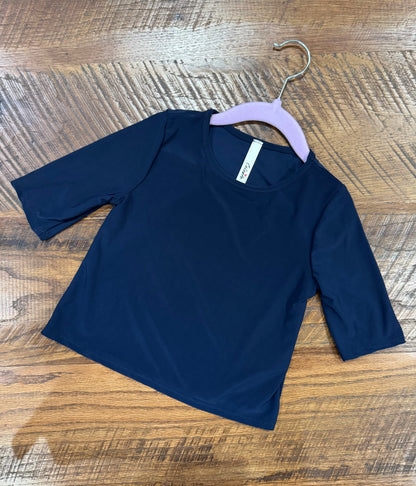 Girl's black 3/4 sleeve layering top by Celeste Clothing, featuring a soft, luxurious fabric for comfortable style.