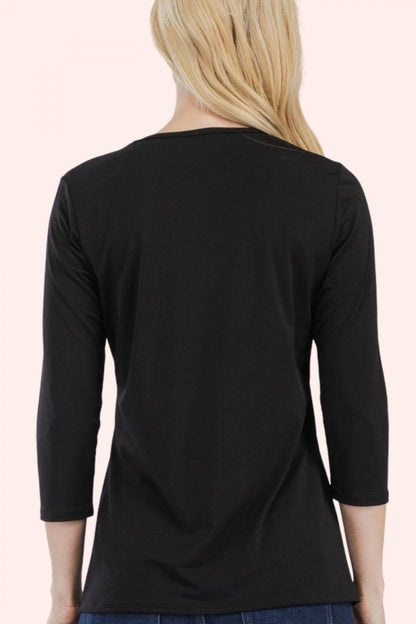 Black Celeste Clothing modest layering top with 3/4 sleeves, solid color, perfect for versatile everyday wear.