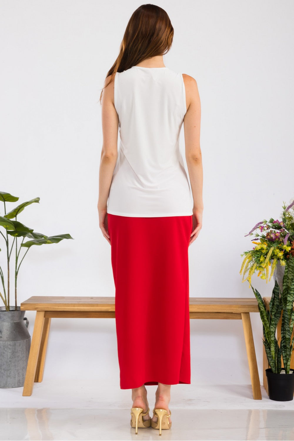 Celeste Clothing white sleeveless layering top, wrinkle-free, modest design, perfect for versatile styling.