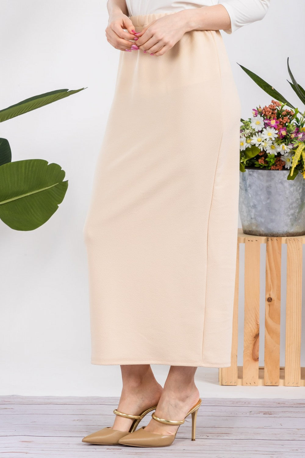 Pink ladies maxi length pencil skirt by Celeste Clothing, featuring a fitted style and elegant design for women.