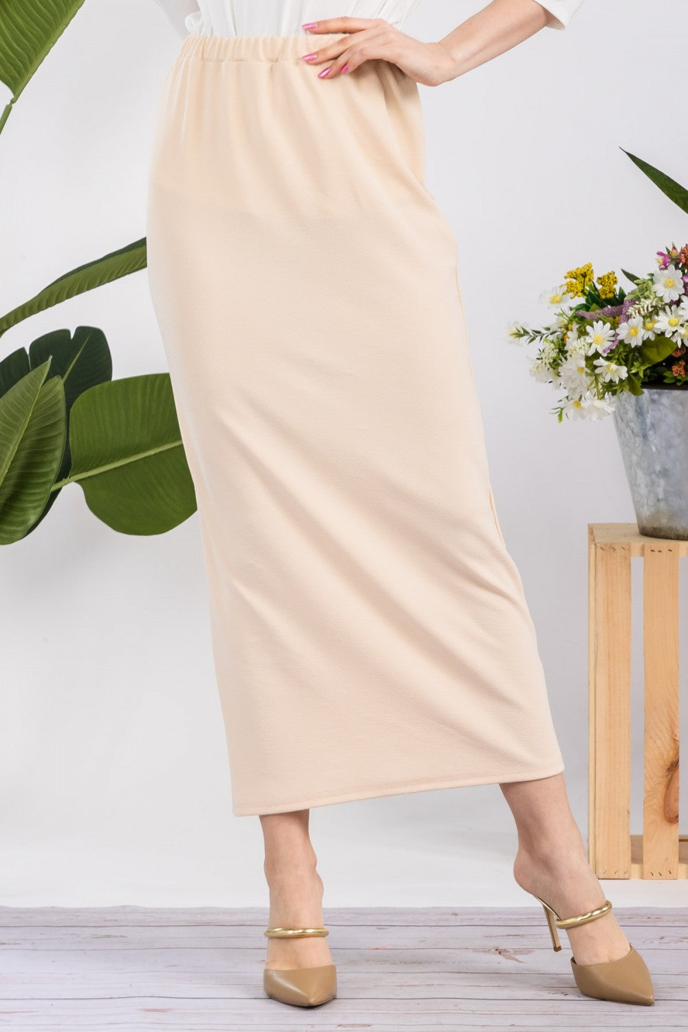Pink ladies maxi length pencil skirt by Celeste Clothing, featuring a fitted design and elegant style for women.